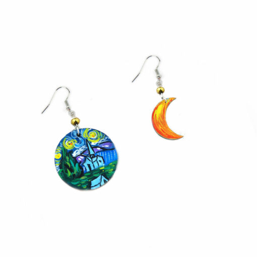 Hand painted earrings - The starry night by Van Gogh
