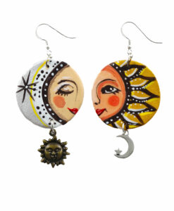 Orecchini in ceramica dipinta a mano – Sole e luna ceramica
