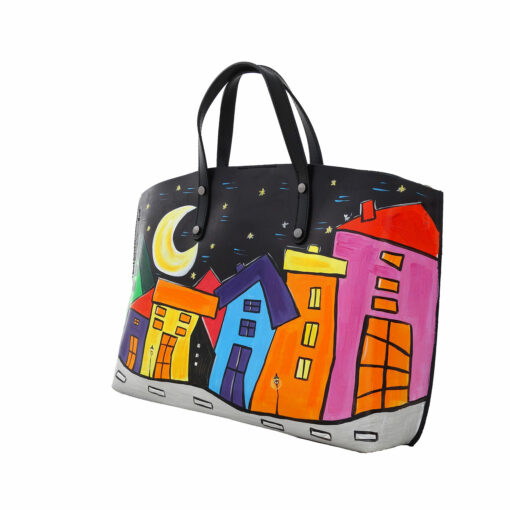 Borsa dipinta a mano – Cartoon City Night