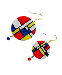 Orecchini dipinti a mano – Composizione in rosso, blu e giallo di Mondrian