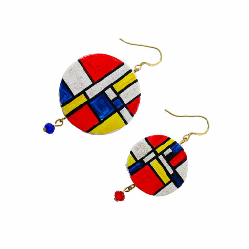 Orecchini dipinti a mano – Composizione in rosso, blu e giallo di Mondrian