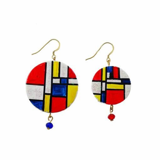 Orecchini dipinti a mano – Composizione in rosso, blu e giallo di Mondrian