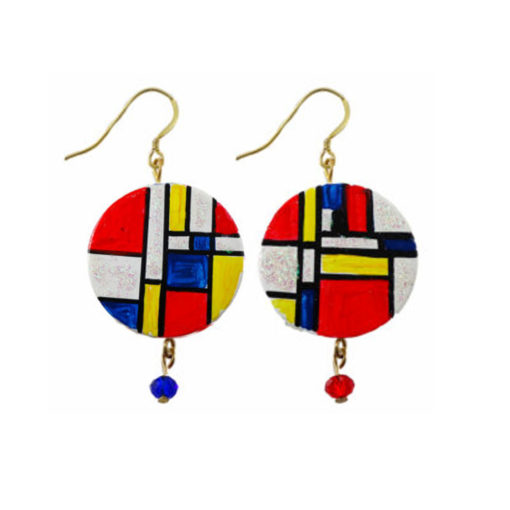 Orecchini dipinti a mano – Composizione in rosso, blu e giallo di Mondrian