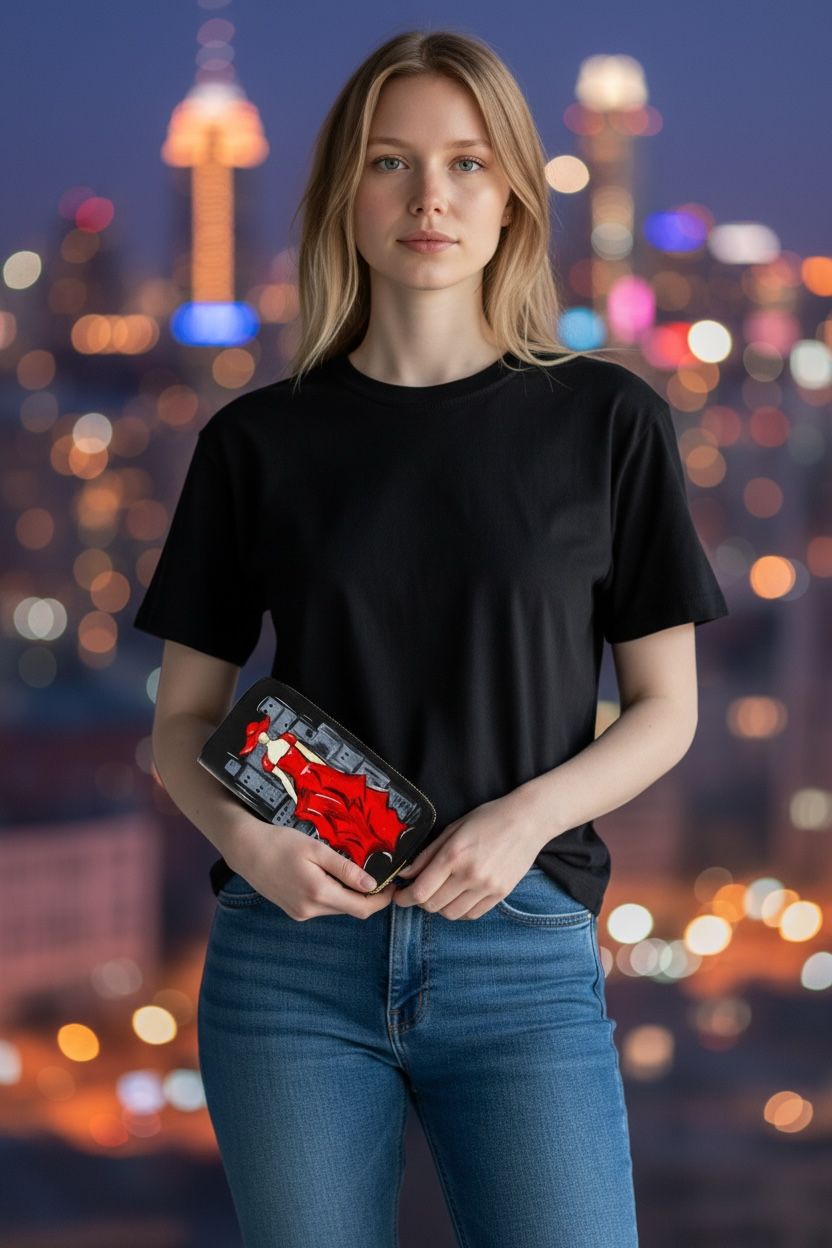 Portafoglio dipinto a mano - Lady in red Portafoglio dipinto a mano - Lady in red