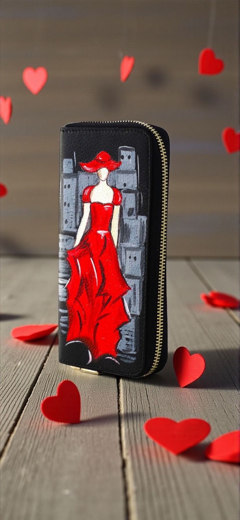 Portafoglio dipinto a mano - Lady in red Portafoglio dipinto a mano - Lady in red