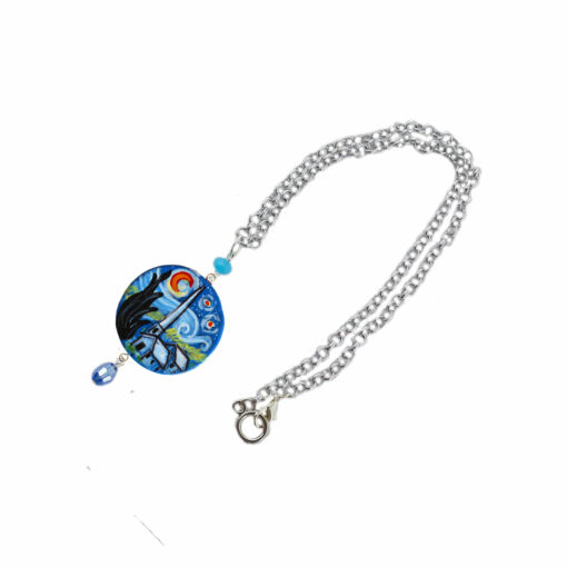 Collana in ceramica dipinta a mano – La notte stellata di Van Gogh