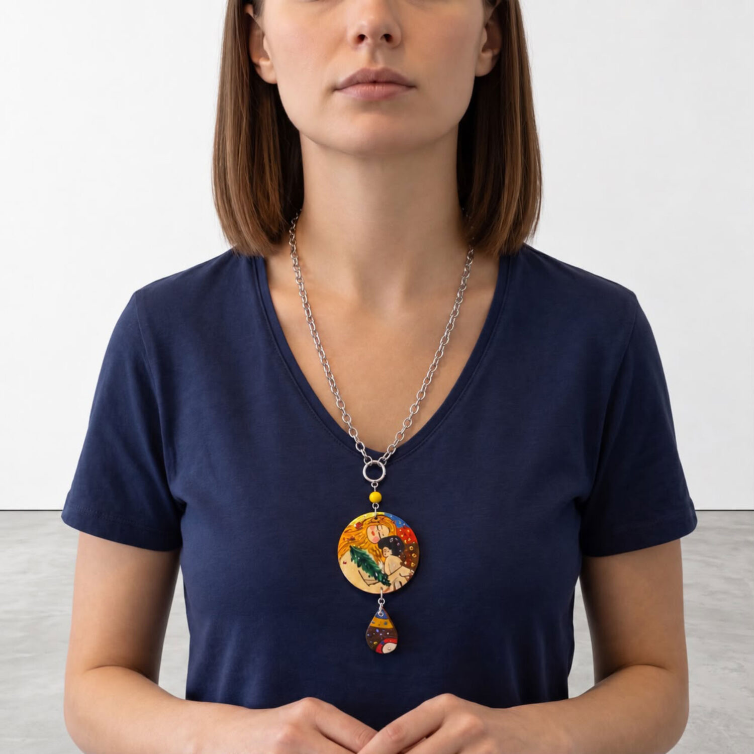 Collana dipinta a mano - Madre e figlio di Gustav Klimt Collana dipinta a mano - Madre e figlio di Gustav Klimt