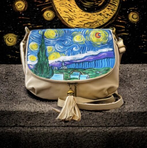 Borsa da donna dipinta a mano – La notte stellata di Van Gogh