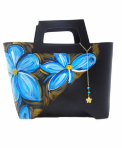 Borsa in pelle dipinta a mano – Fiori blu