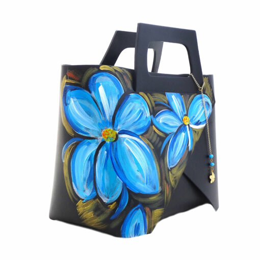 Borsa in pelle dipinta a mano – Fiori blu