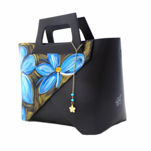 Borsa in pelle dipinta a mano – Fiori blu