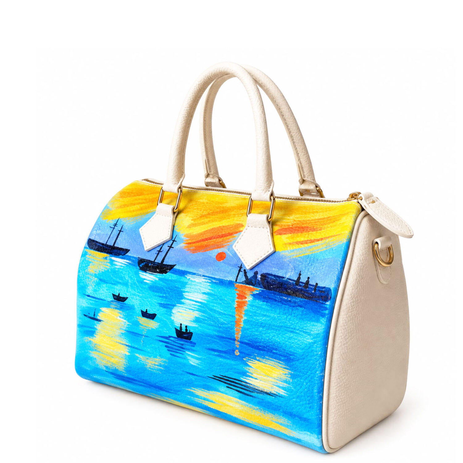 Borsa dipinta a mano – Levar del sole di Claude Monet Borsa dipinta a mano – Levar del sole di Claude Monet