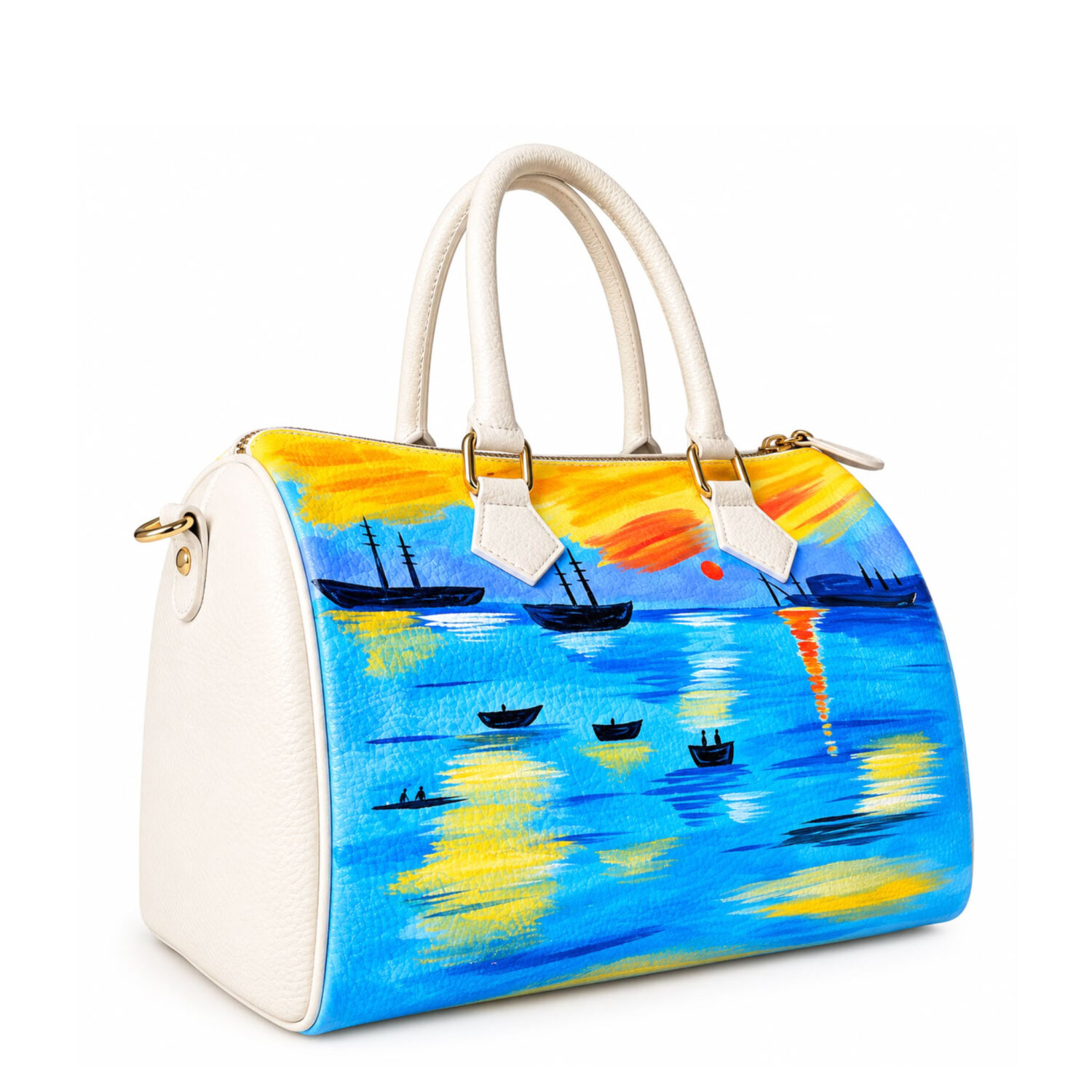 Borsa dipinta a mano – Levar del sole di Claude Monet Borsa dipinta a mano – Levar del sole di Claude Monet