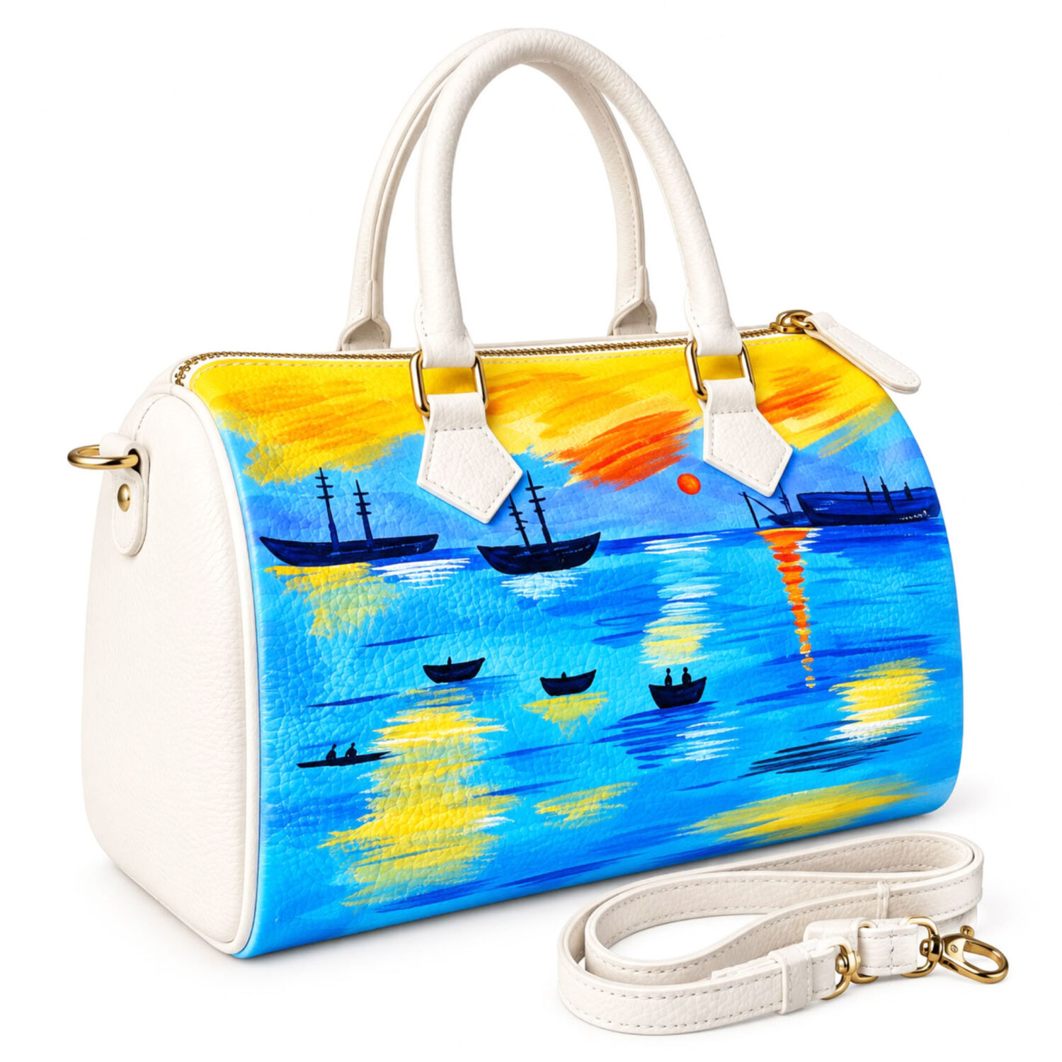 Borsa dipinta a mano – Levar del sole di Claude Monet Borsa dipinta a mano – Levar del sole di Claude Monet