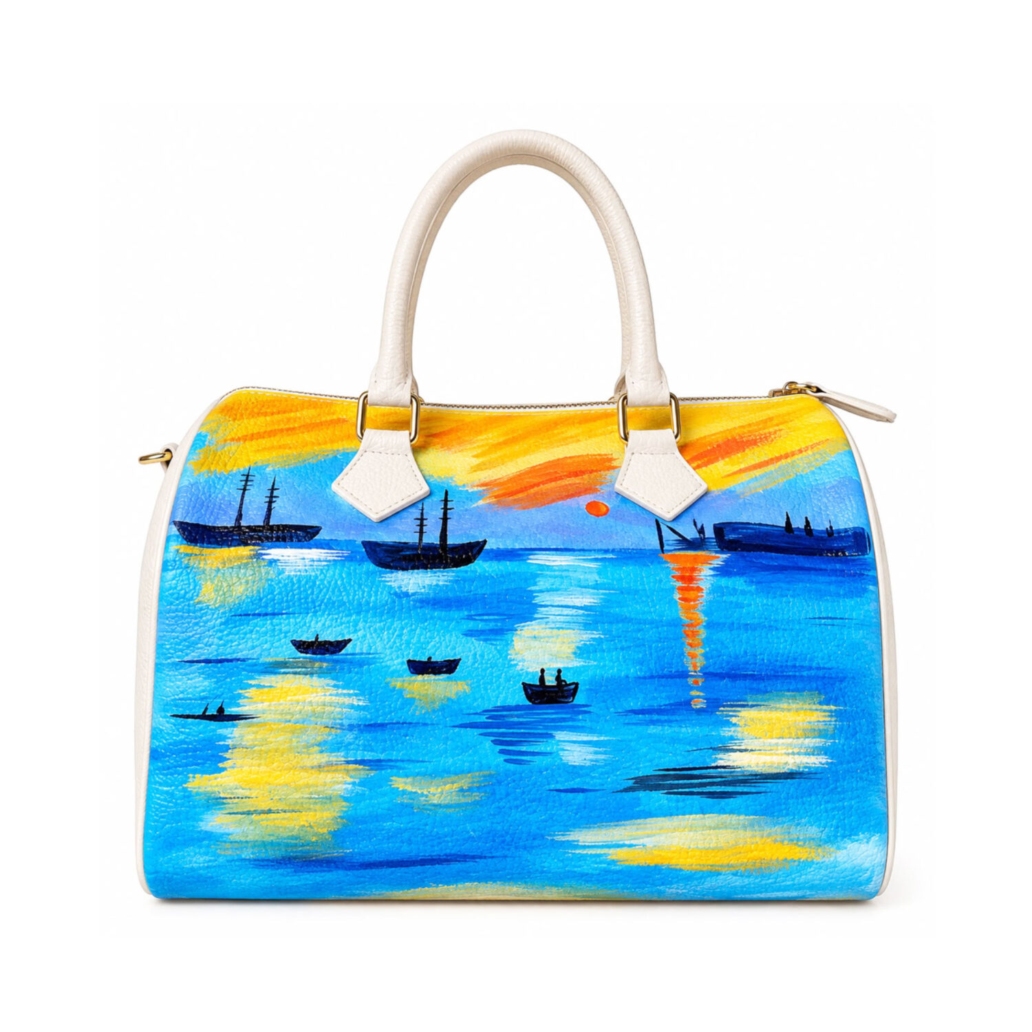 Borsa dipinta a mano – Levar del sole di Claude Monet Borsa dipinta a mano – Levar del sole di Claude Monet