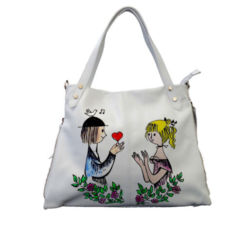 Borsa in pelle dipinta a mano – Dolci innamorati omaggio a Peynet