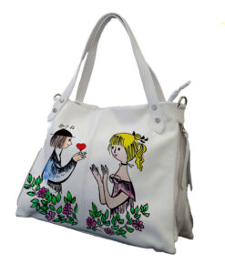 Borsa in pelle dipinta a mano – Dolci innamorati omaggio a Peynet
