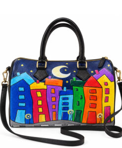 Borsa in pelle dipinta a mano – Cartoon city night evolution