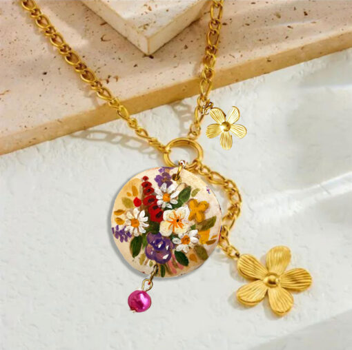 Collana dipinta a mano - Fiori inglesi