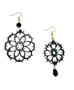Orecchini dipinti a mano – Luminarie Salentine Rosone Nero Glitter
