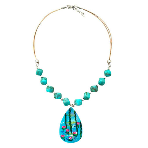 Collana dipinta a mano – Stagno di ninfee e salice di Monet