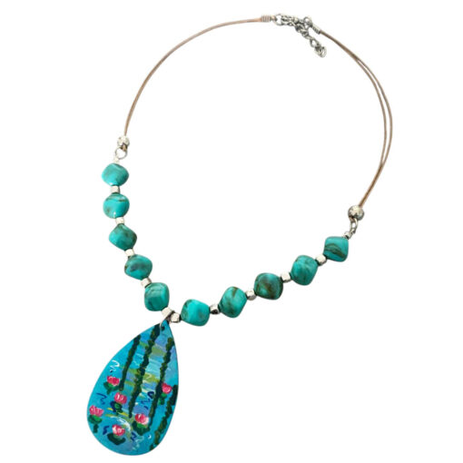 Collana dipinta a mano – Stagno di ninfee e salice di Monet