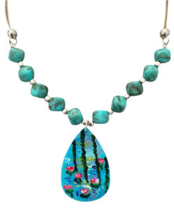 Collana dipinta a mano – Stagno di ninfee e salice di Monet