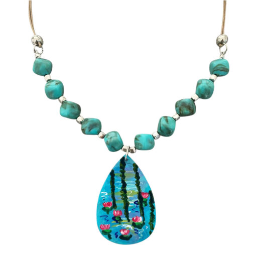 Collana dipinta a mano – Stagno di ninfee e salice di Monet