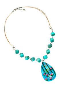 Collana dipinta a mano – Stagno di ninfee e salice di Monet