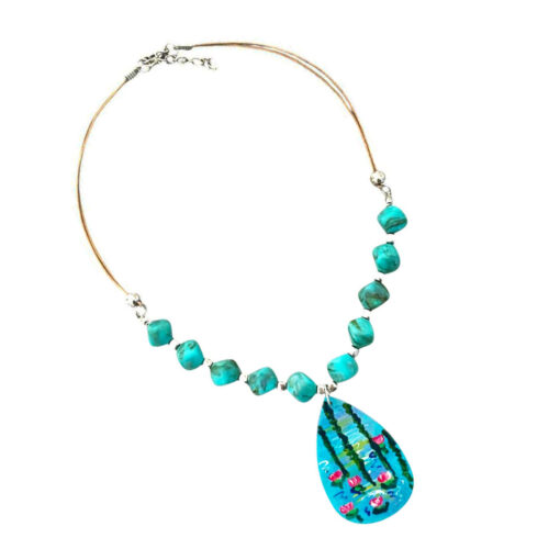 Collana dipinta a mano – Stagno di ninfee e salice di Monet