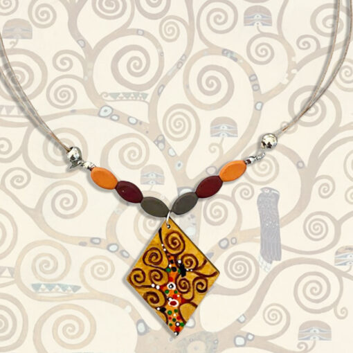 Collana dipinta a mano – L’ albero della vita di Klimt