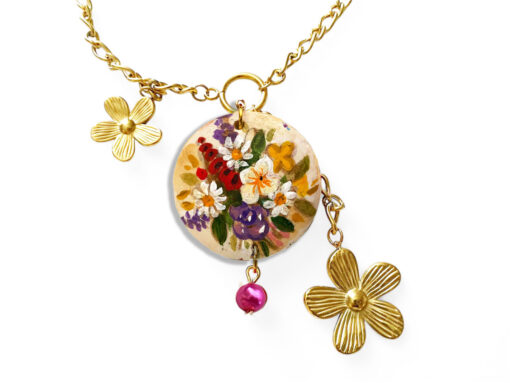 Collana dipinta a mano - Fiori inglesi