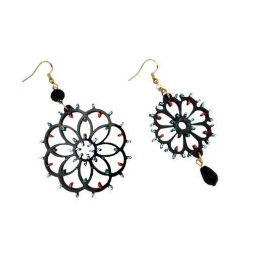 Orecchini dipinti a mano – Luminarie Salentine Rosone Nero Glitter