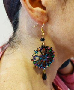 Orecchini dipinti a mano – Luminarie Salentine Rosone Nero Glitter