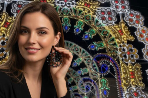 Orecchini dipinti a mano – Luminarie Salentine Rosone Nero Glitter