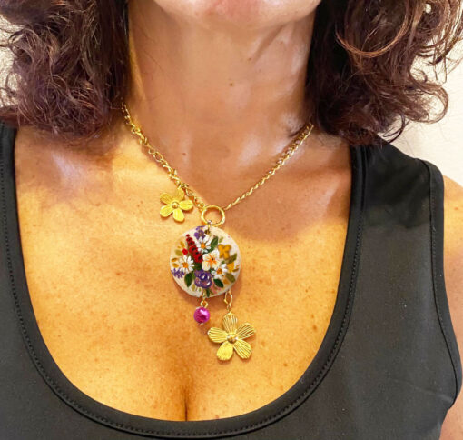 Collana dipinta a mano - Fiori inglesi