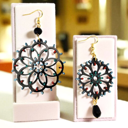Orecchini dipinti a mano – Luminarie Salentine Rosone Nero Glitter