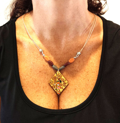 Collana dipinta a mano – L’ albero della vita di Klimt