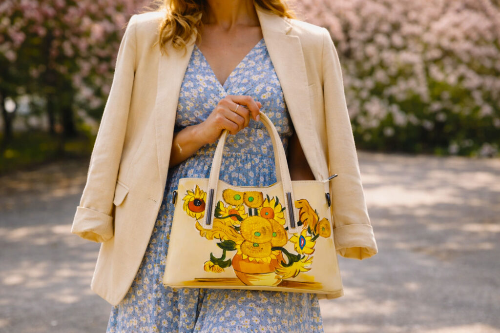 Borsa in pelle dipinta a mano - I girasoli di Vincent Van Gogh