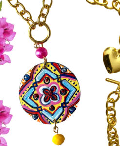 Collana con ciondolo dipinto a mano - Maioliche Bougainvillea