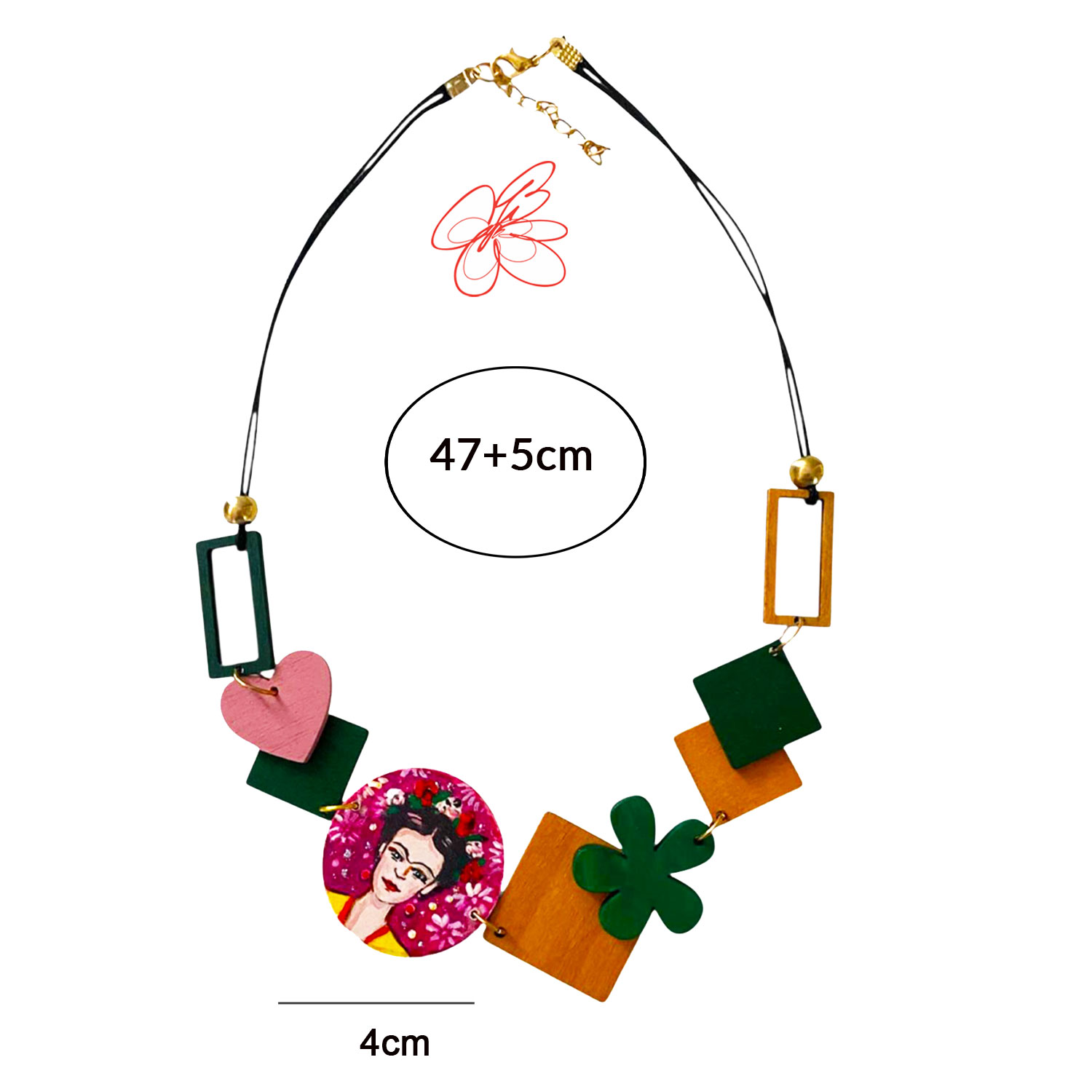 Collana dipinta a mano – Frida Kahlo e passione Collana dipinta a mano – Frida Kahlo e passione