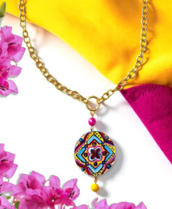 Collana con ciondolo dipinto a mano - Maioliche Bougainvillea
