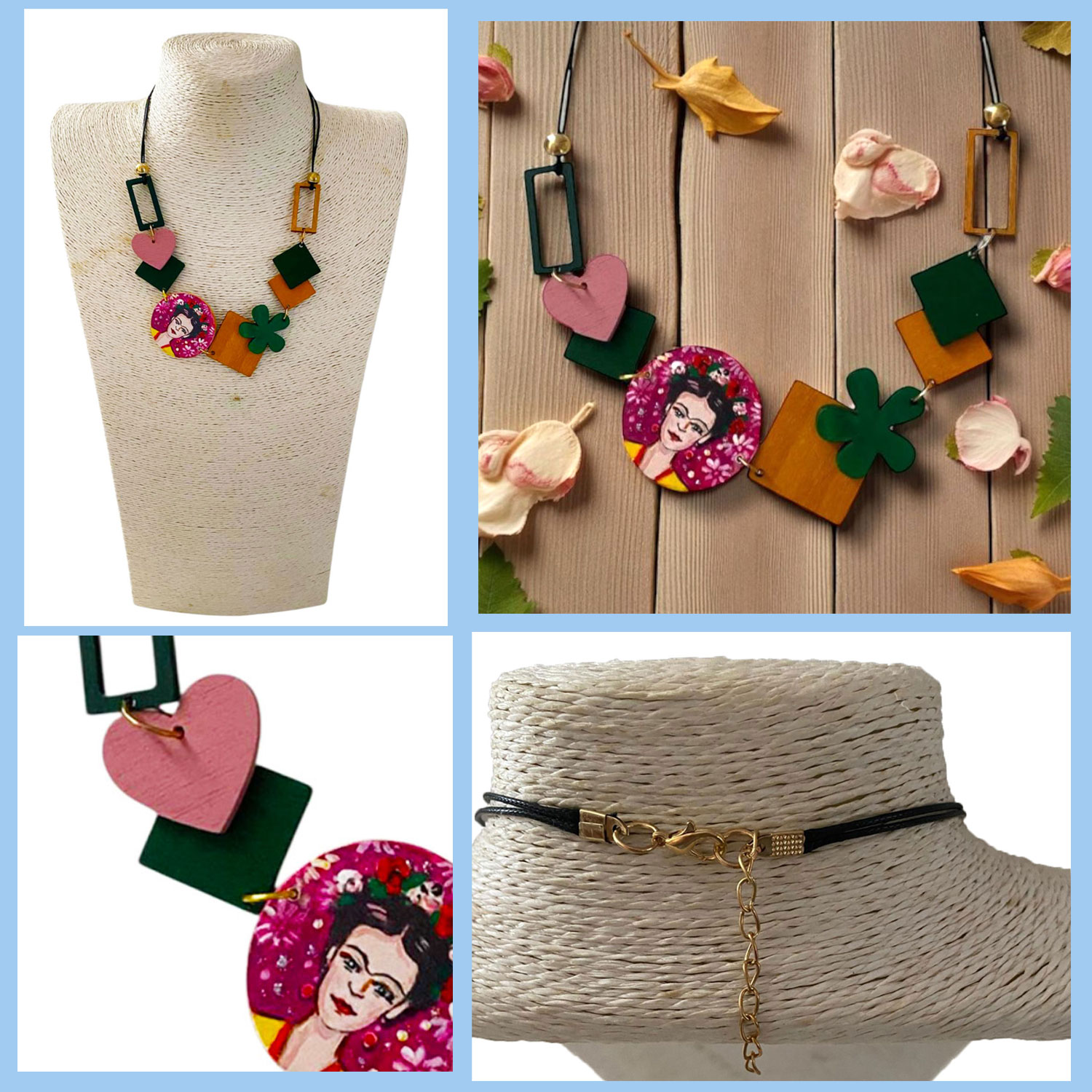 Collana dipinta a mano – Frida Kahlo e passione Collana dipinta a mano – Frida Kahlo e passione