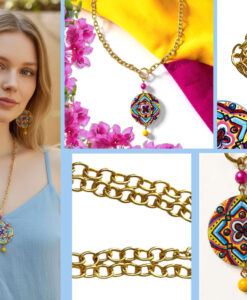 Collana con ciondolo dipinto a mano - Maioliche Bougainvillea