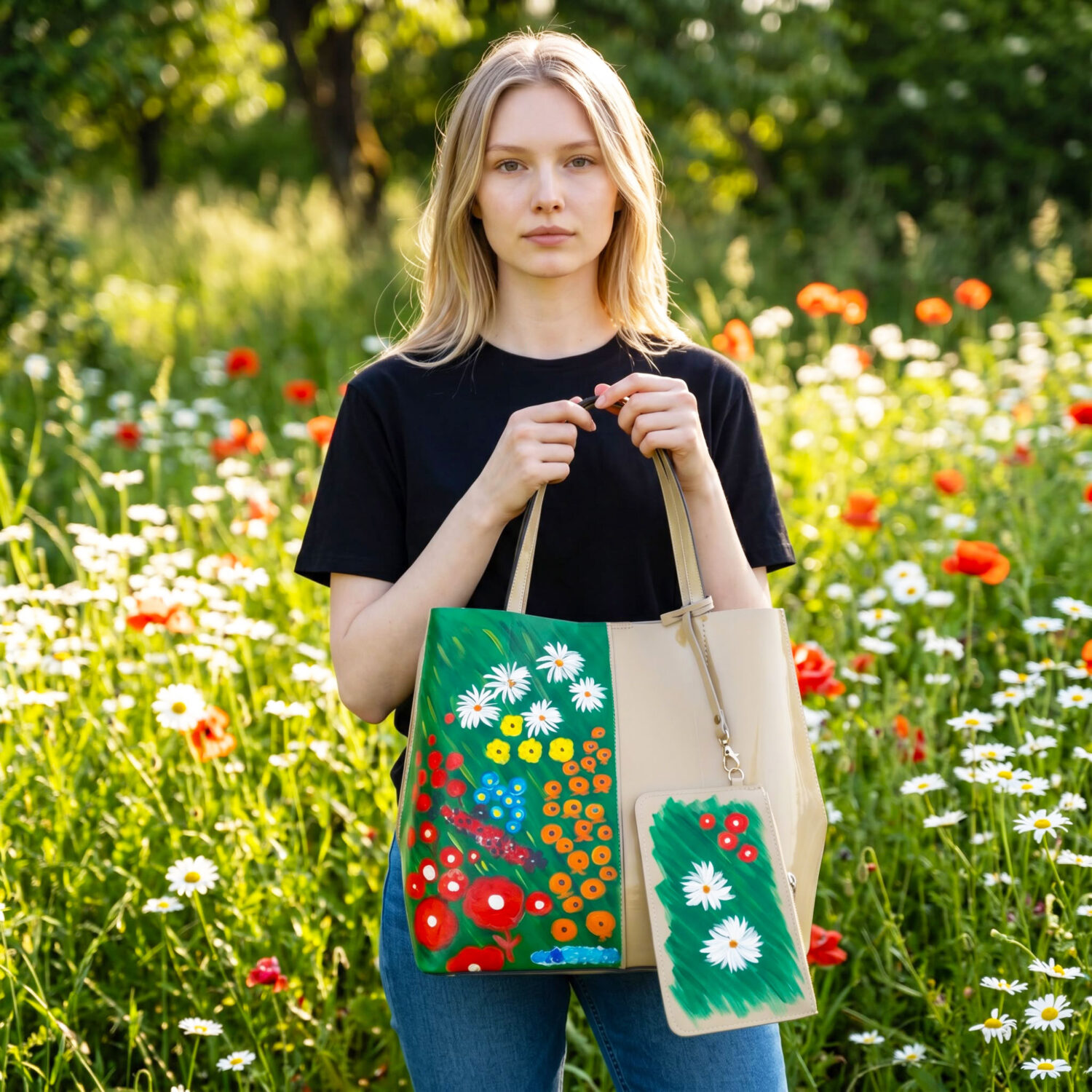 Borsa dipinta a mano - I Fiori dell'infanzia omaggio a Romina Petrini Borsa dipinta a mano - I Fiori dell'infanzia omaggio a Romina Petrini