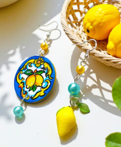 Orecchini dipinti a mano – Ceramica di Vietri limoni asimmetrici