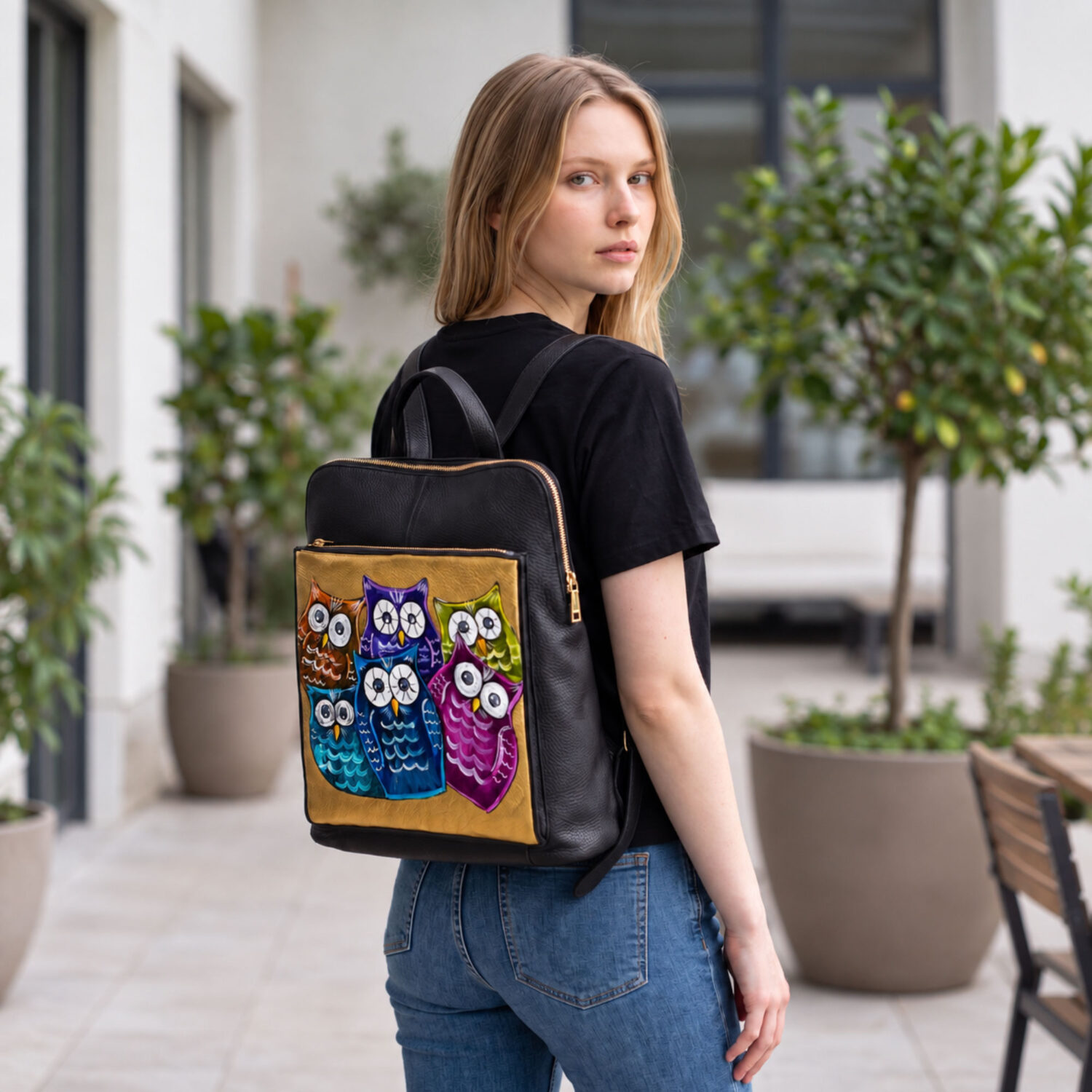 Borsa/Zaino in pelle dipinta a mano – Civettuola Borsa/Zaino in pelle dipinta a mano – Civettuola