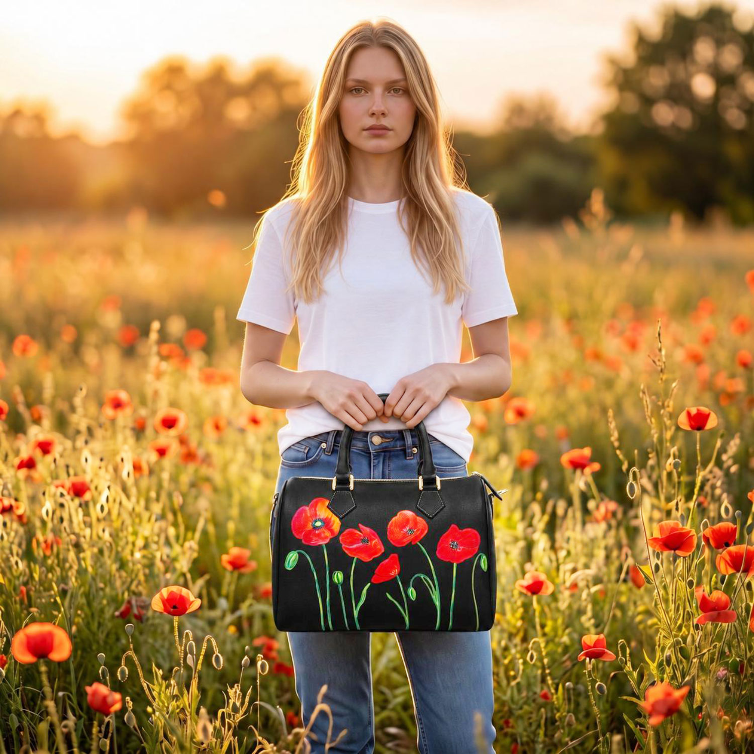 Borsa in pelle dipinta a mano – Tulipani rossi Borsa in pelle dipinta a mano – Tulipani rossi