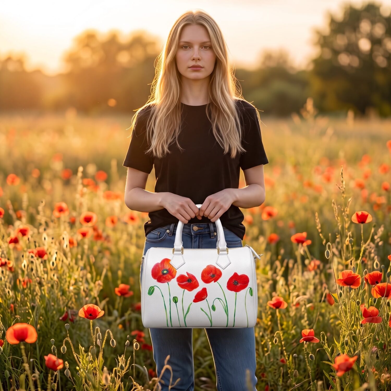Borsa in pelle dipinta a mano – I papaveri rossi Borsa in pelle dipinta a mano – I papaveri rossi